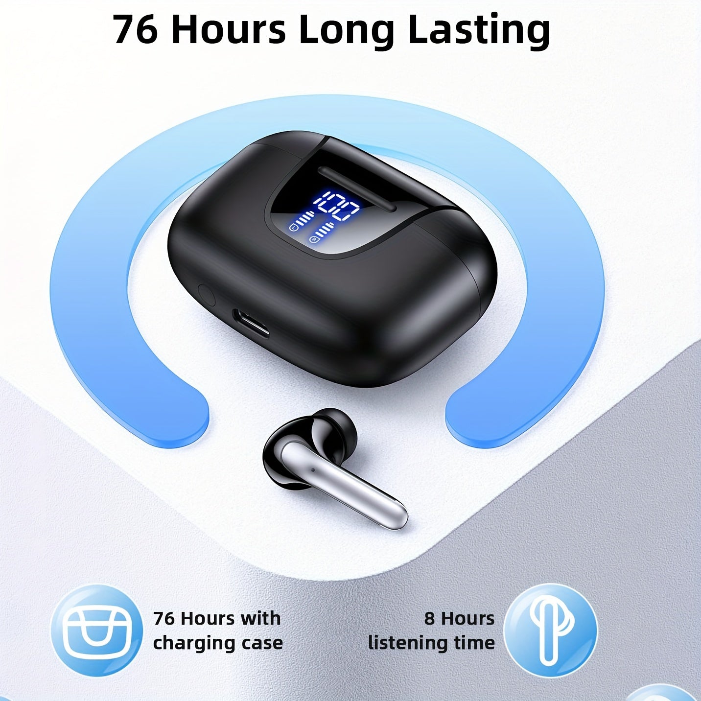 Wireless 5.3 Earphones – Stereo In-Ear with Type-C Fast Charging