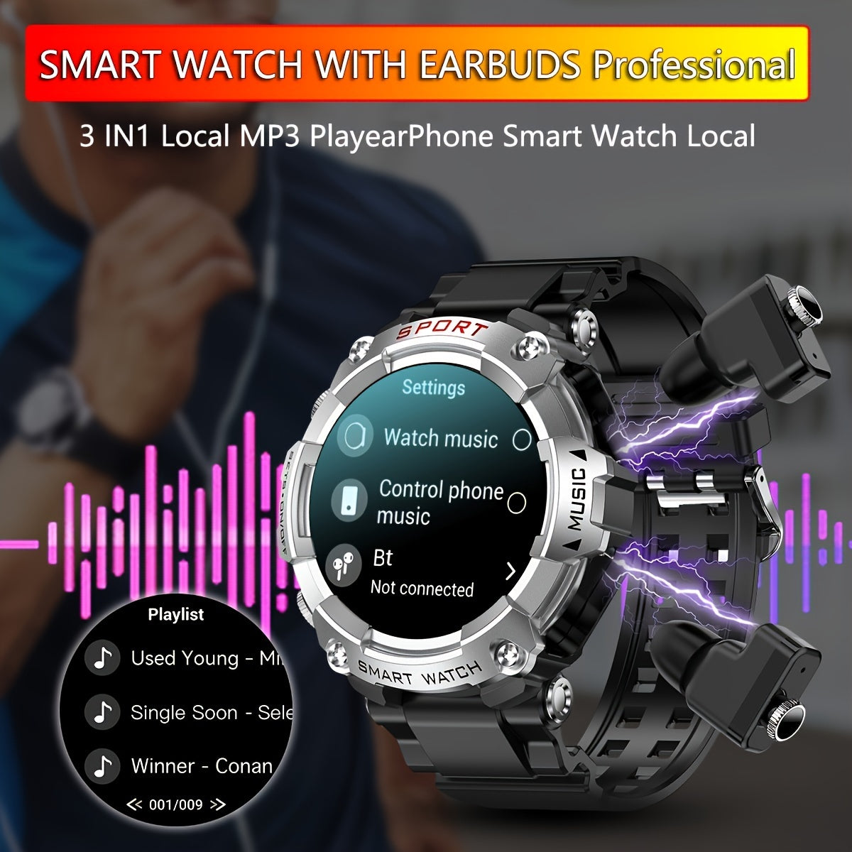 Smart Watch with TWS Earbuds, Fitness Tracker, MP3, Voice Recorder, Call Alerts