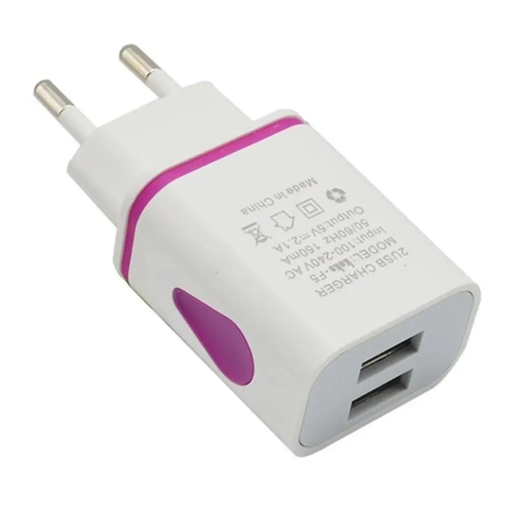 Dual-port USB wall charger for phones.