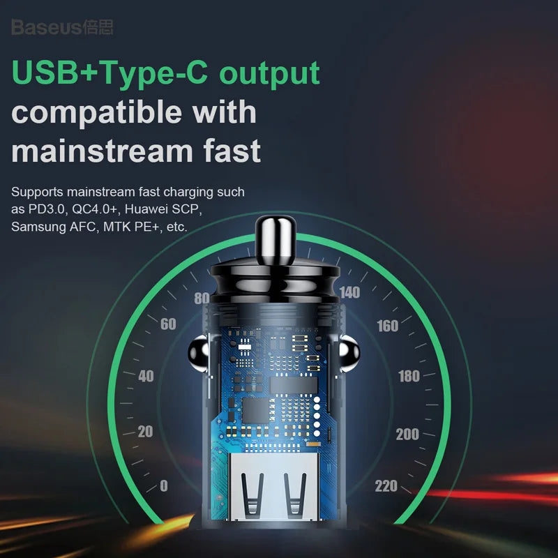 Baseus 30W USB Car Charger with Quick Charge 4.0/3.0 and USB PD