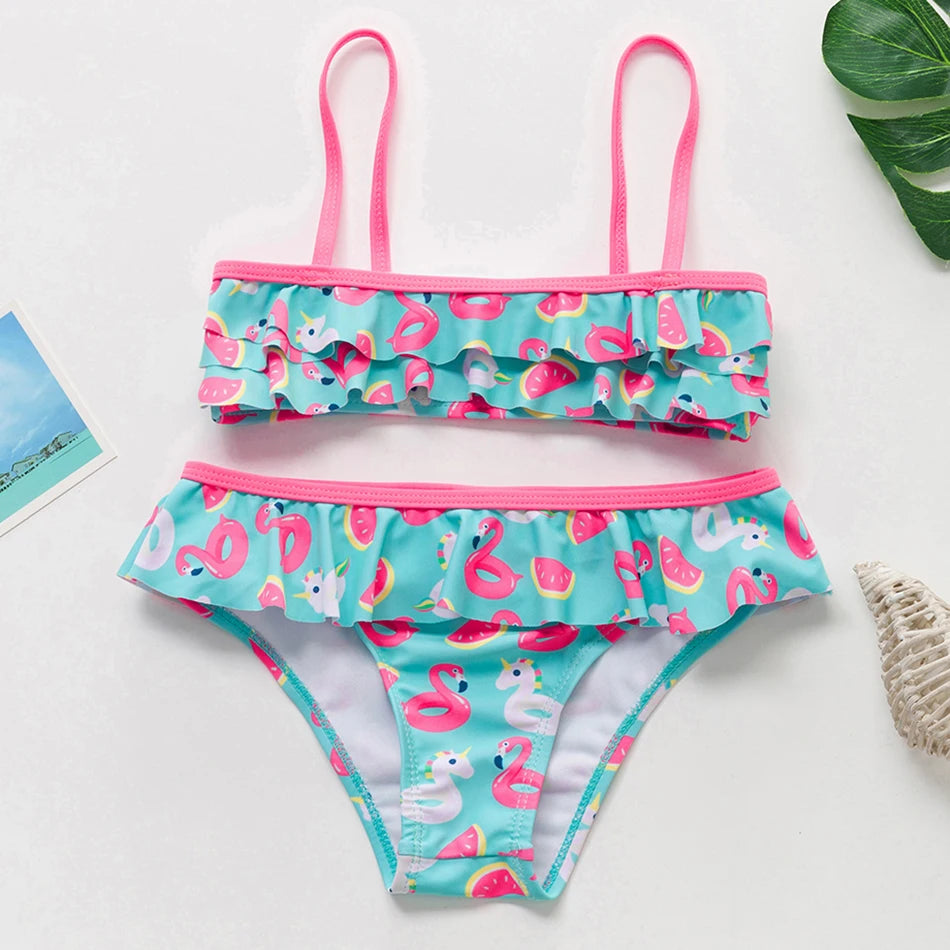 Girls Swimsuit Two Piece Hot Stamping Children's Swimwear Girls Beachwear