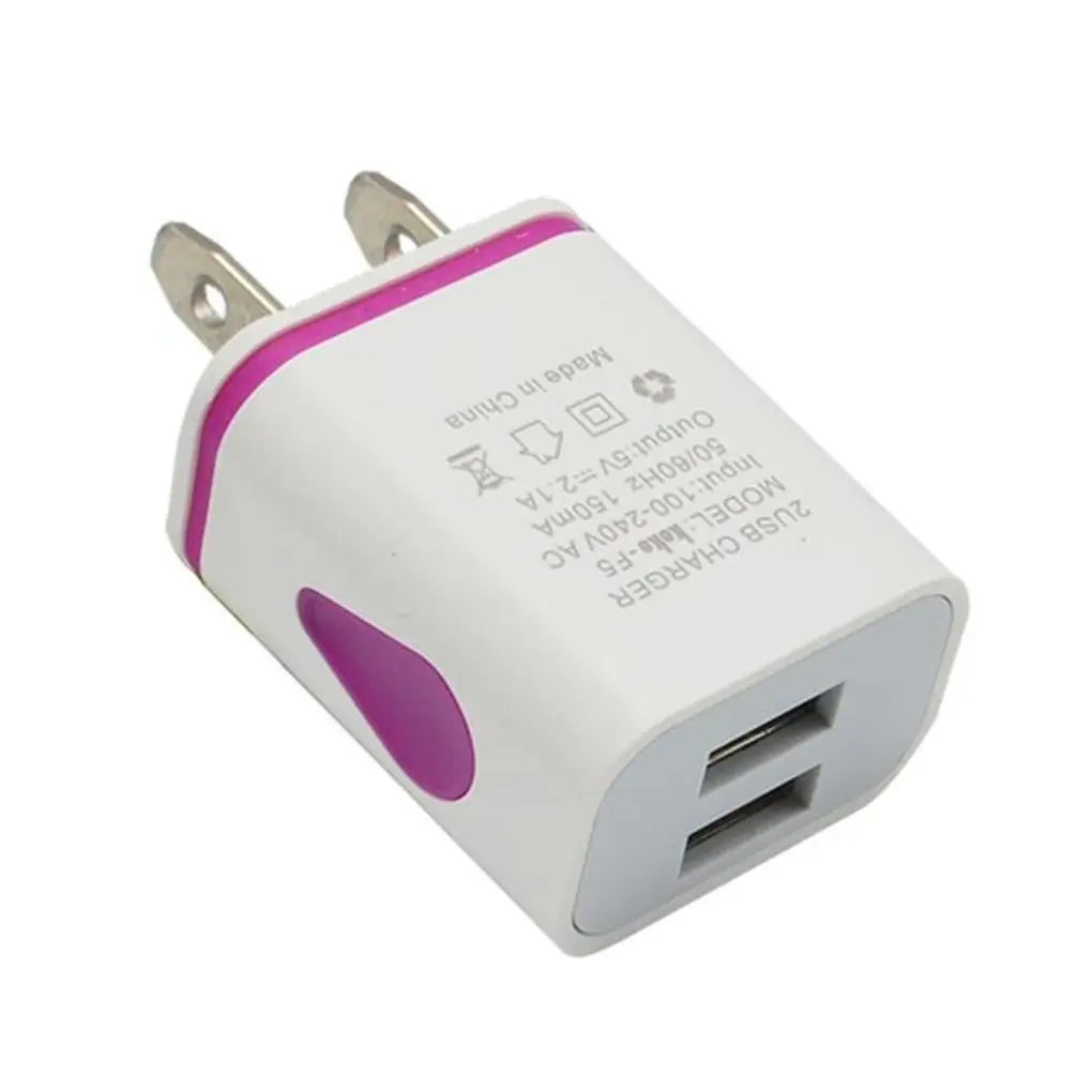 Dual-port USB wall charger for phones.