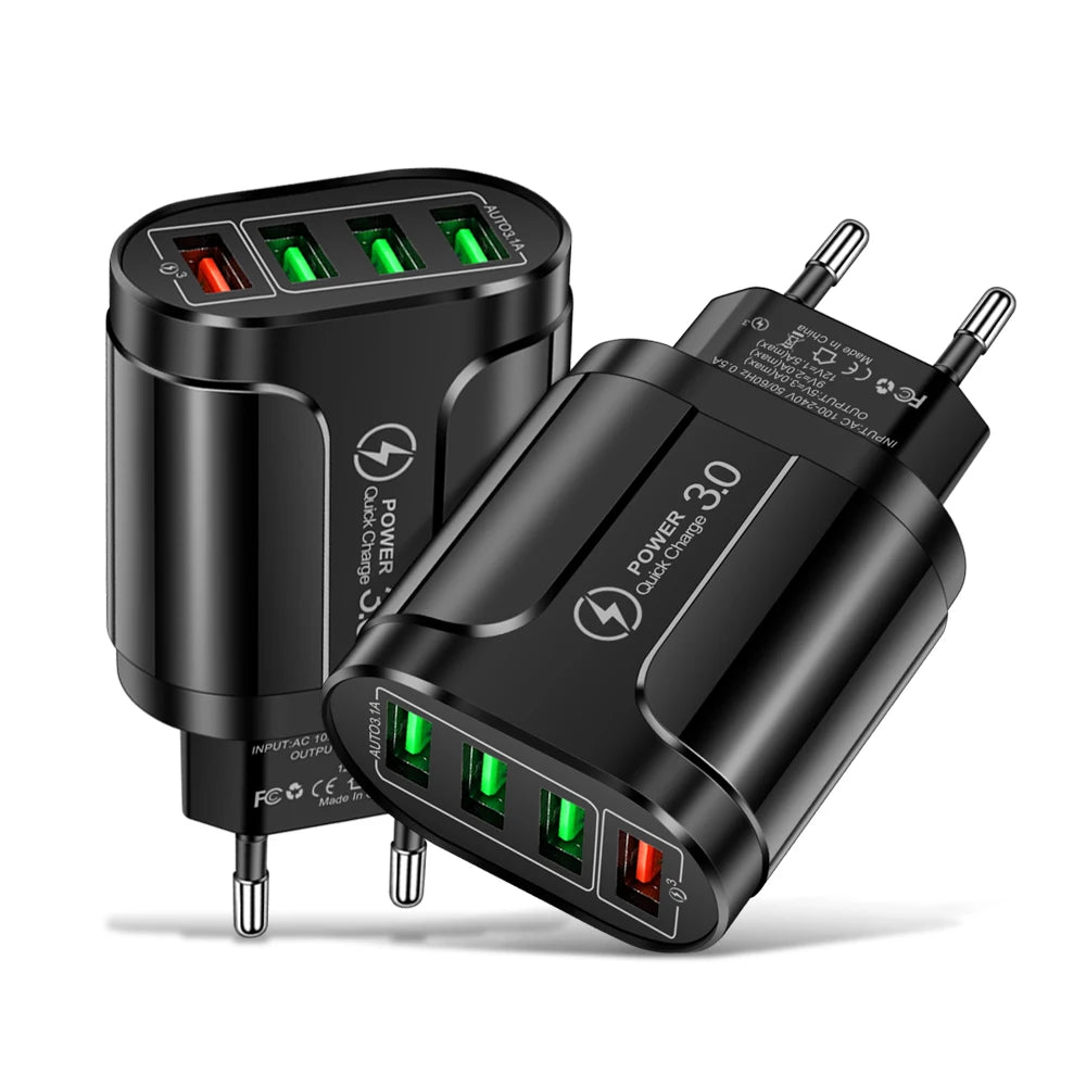 Four-port fast charger for mobile devices.