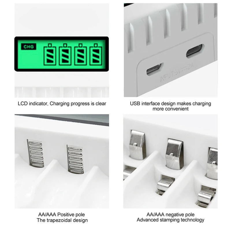 Smart LCD charger for AA/AAA batteries.