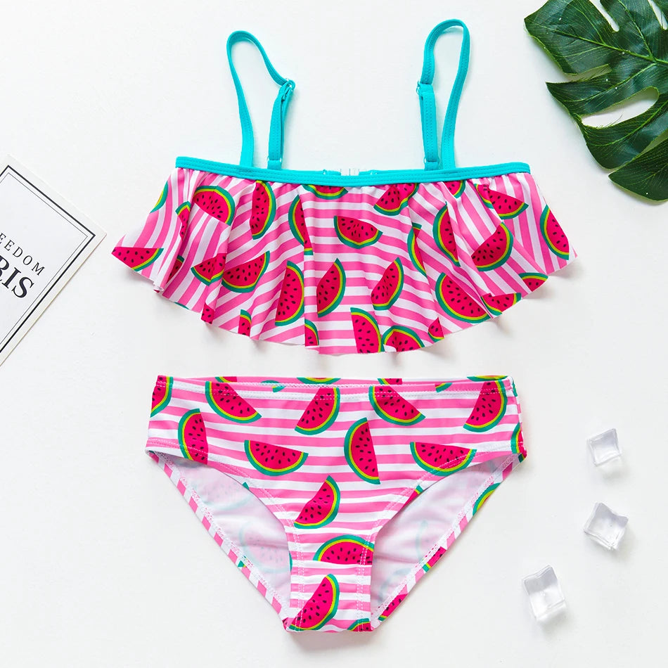 Girls Swimsuit Two Piece Hot Stamping Children's Swimwear Girls Beachwear