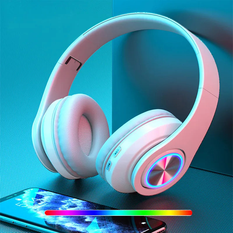 Wireless gaming headset with colorful lights.