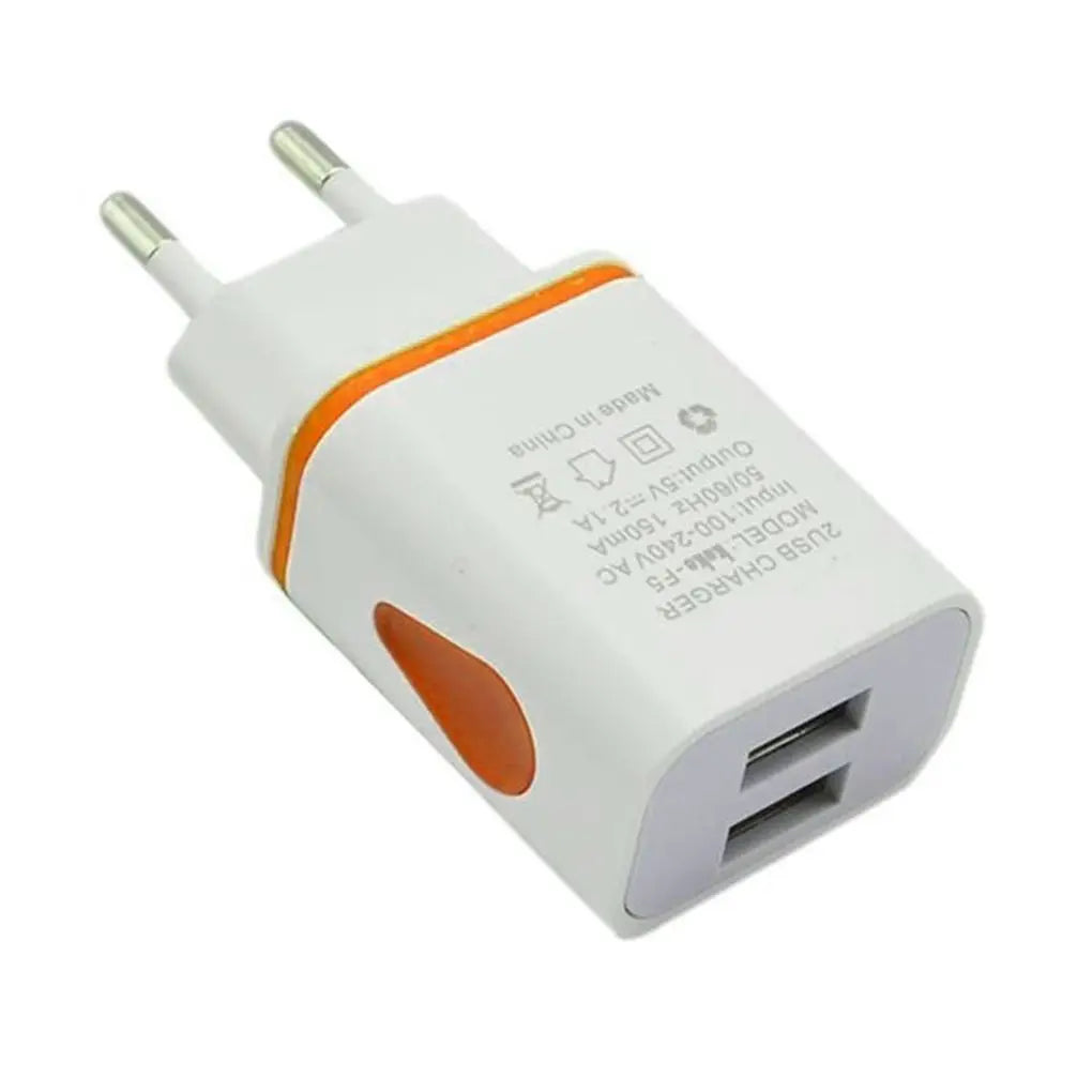 Dual-port USB wall charger for phones.