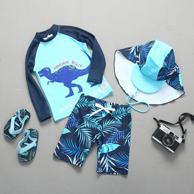 Boys' Dinosaur Long-sleeved Swimsuit