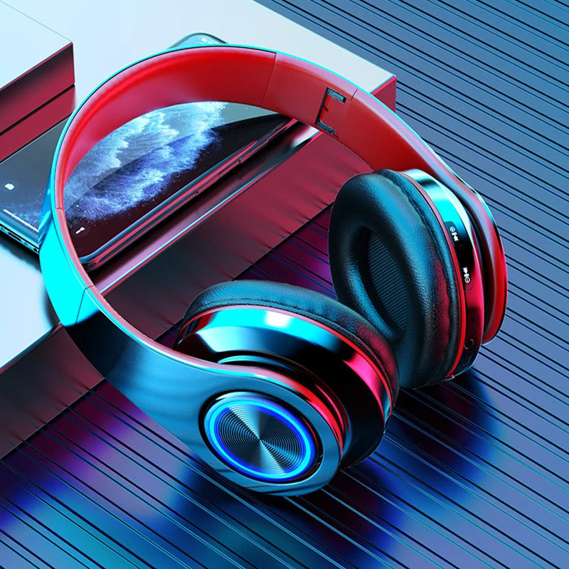 Wireless gaming headset with colorful lights.