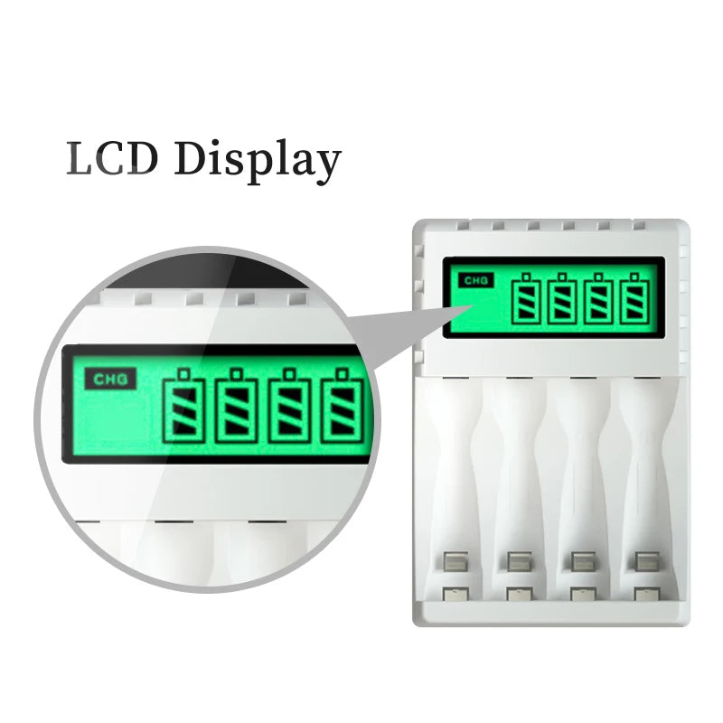 Smart LCD charger for AA/AAA batteries.