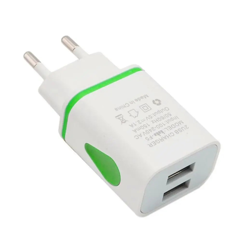 Dual-port USB wall charger for phones.