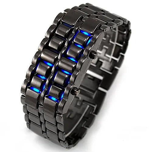 Fashion Blue LED Stainless Steel Men's Wristwatch: Rectangle Digital Clock