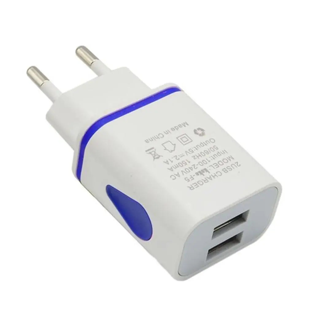 Dual-port USB wall charger for phones.