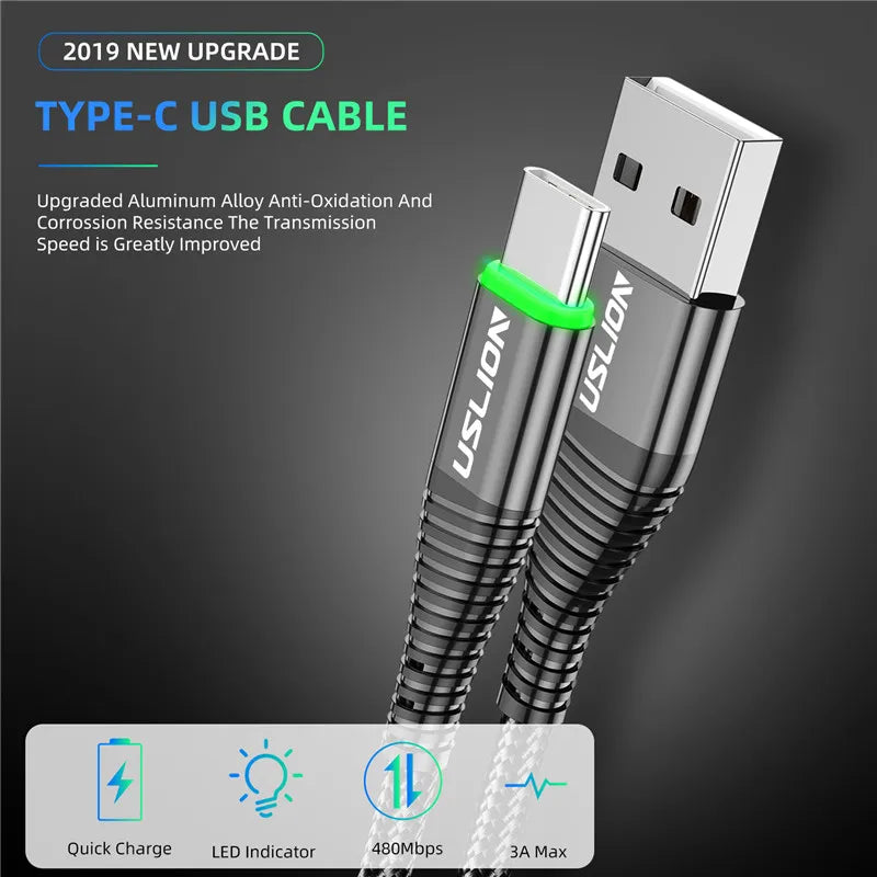 USLION LED USB-C Cable: Fast Charging.