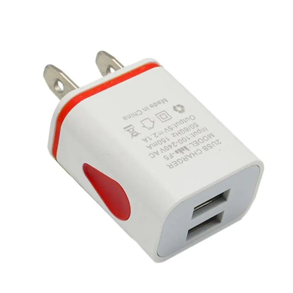 Dual-port USB wall charger for phones.