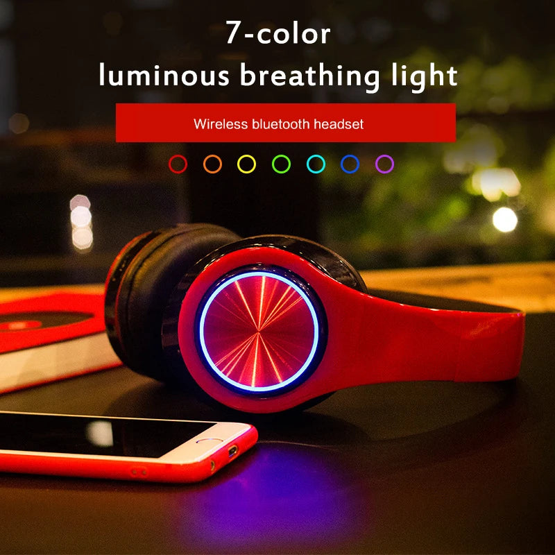 Wireless gaming headset with colorful lights.