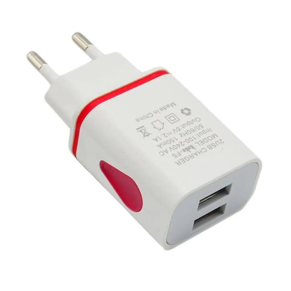 Dual-port USB wall charger for phones.