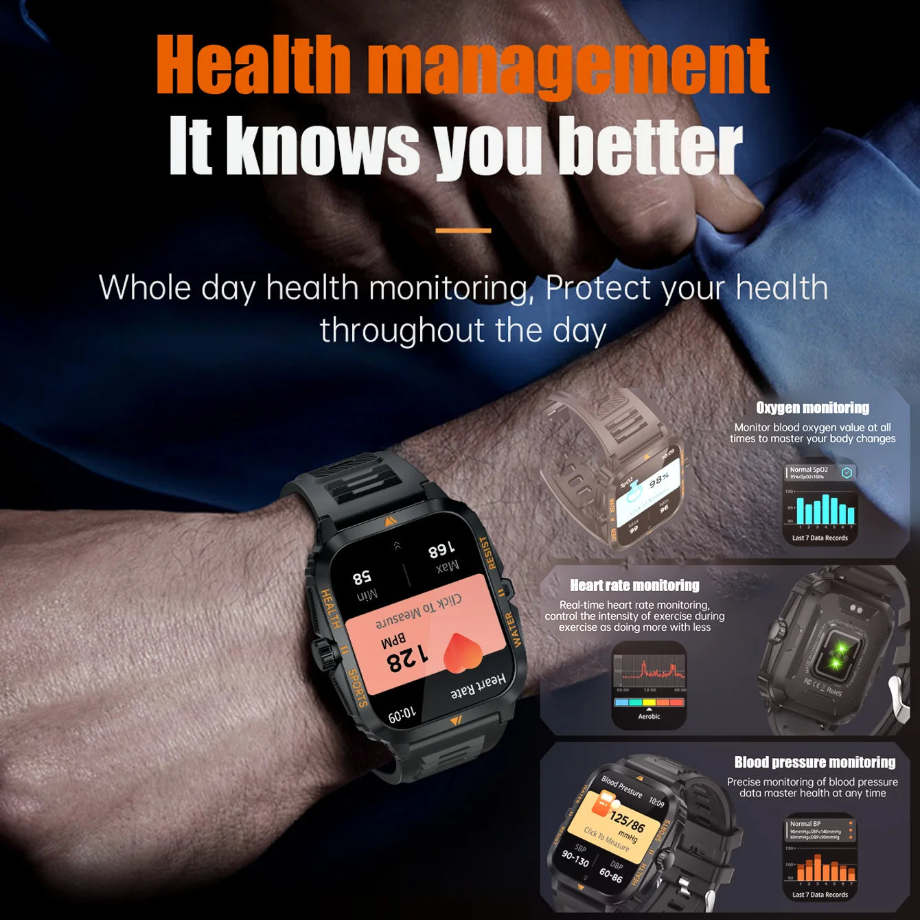 2024 Outdoor Smartwatch with Blood Pressure Measurement