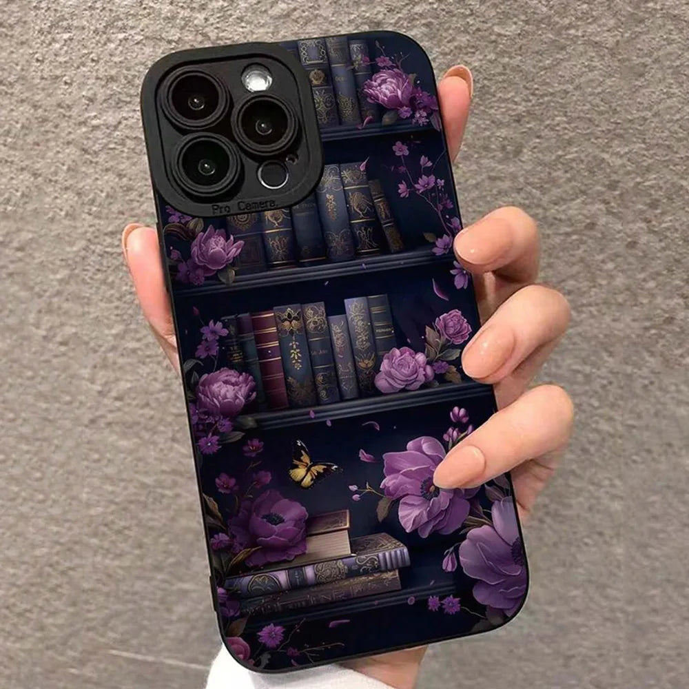 Vintage Perforated Purple Bookcase iPhone Case for 7-16 Pro Max, XS, XR, SE