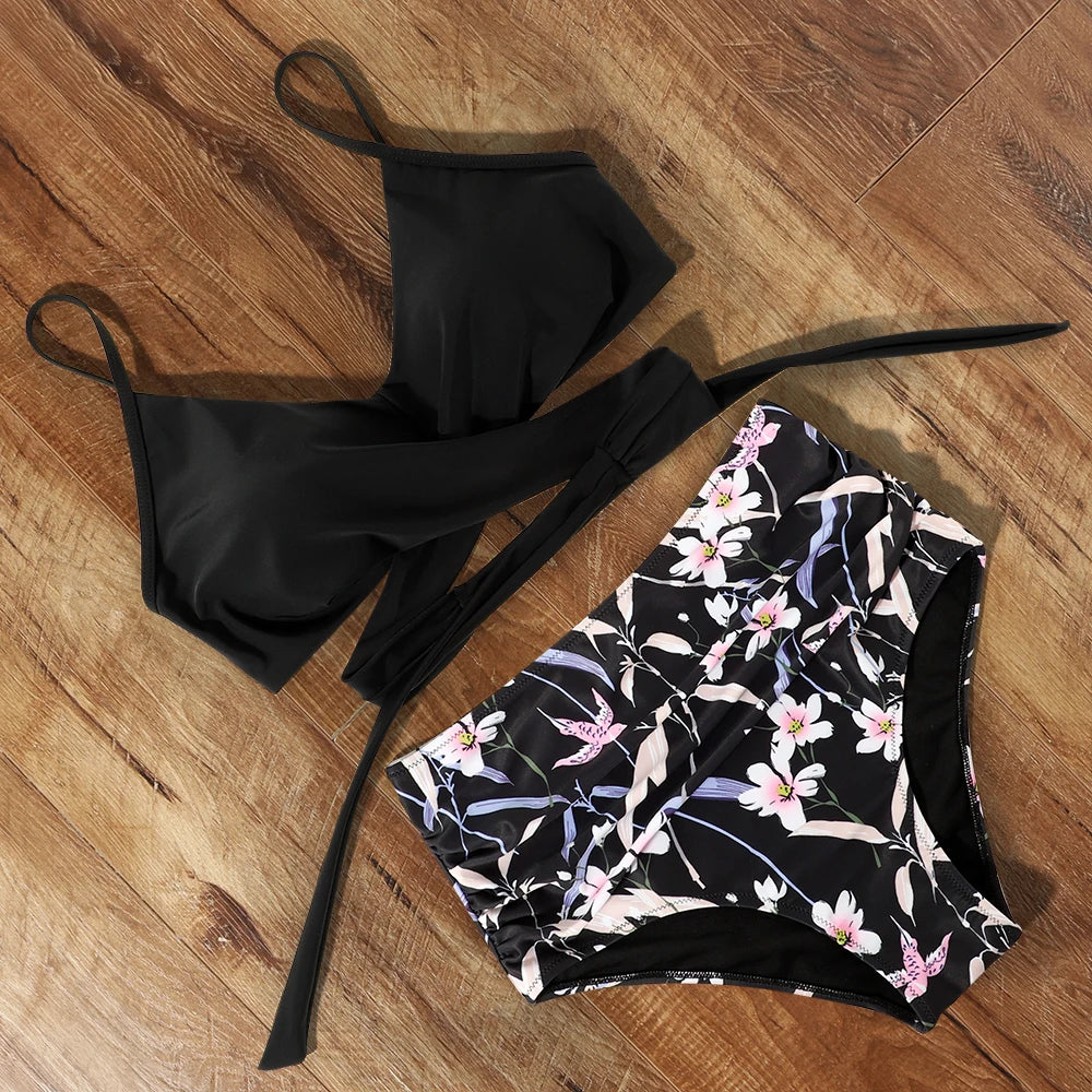 High Waist Floral Bikini Set - 2024 Swimwear