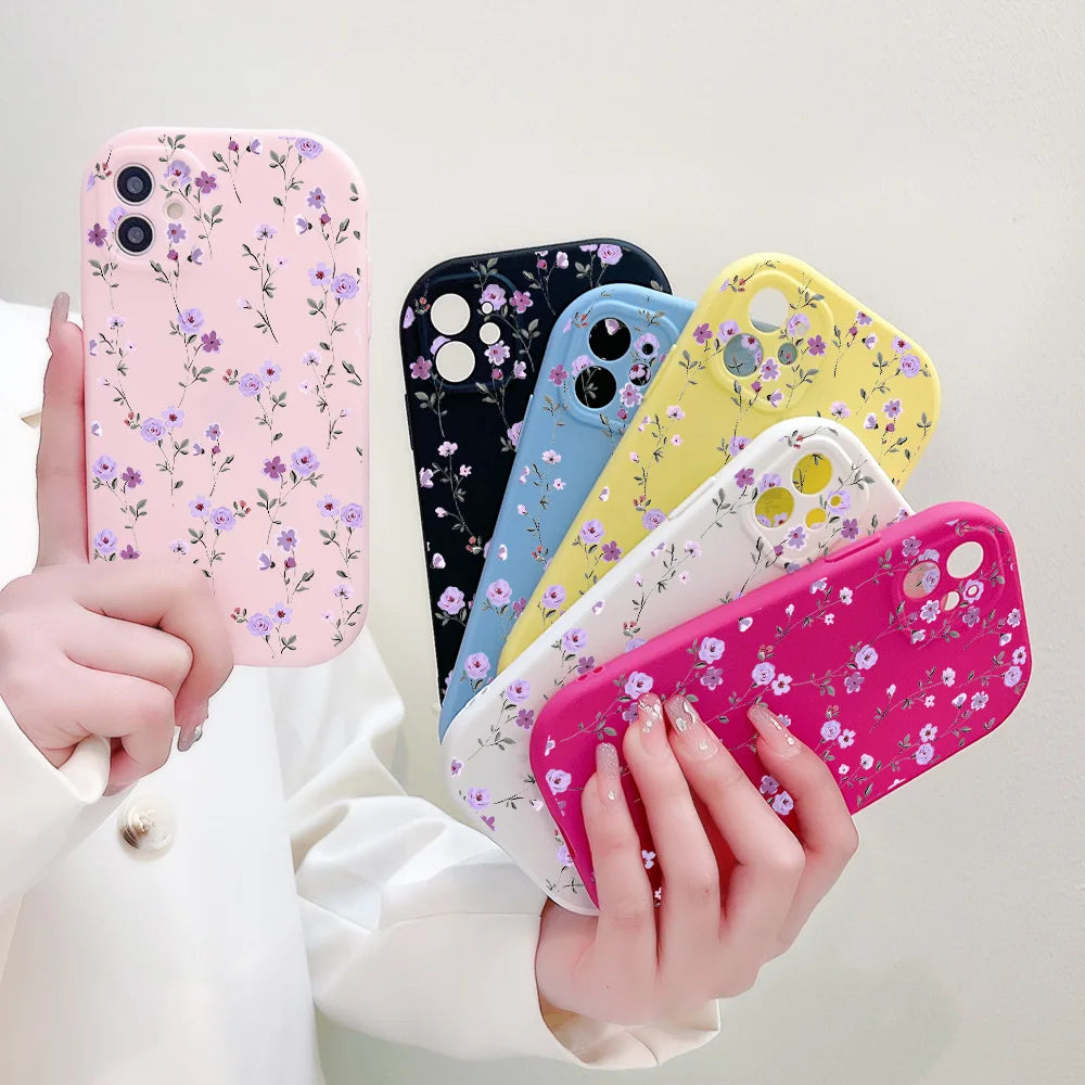 Flower Love Silicone Shockproof Phone Case for iPhone 6S-15 Pro Max Plus