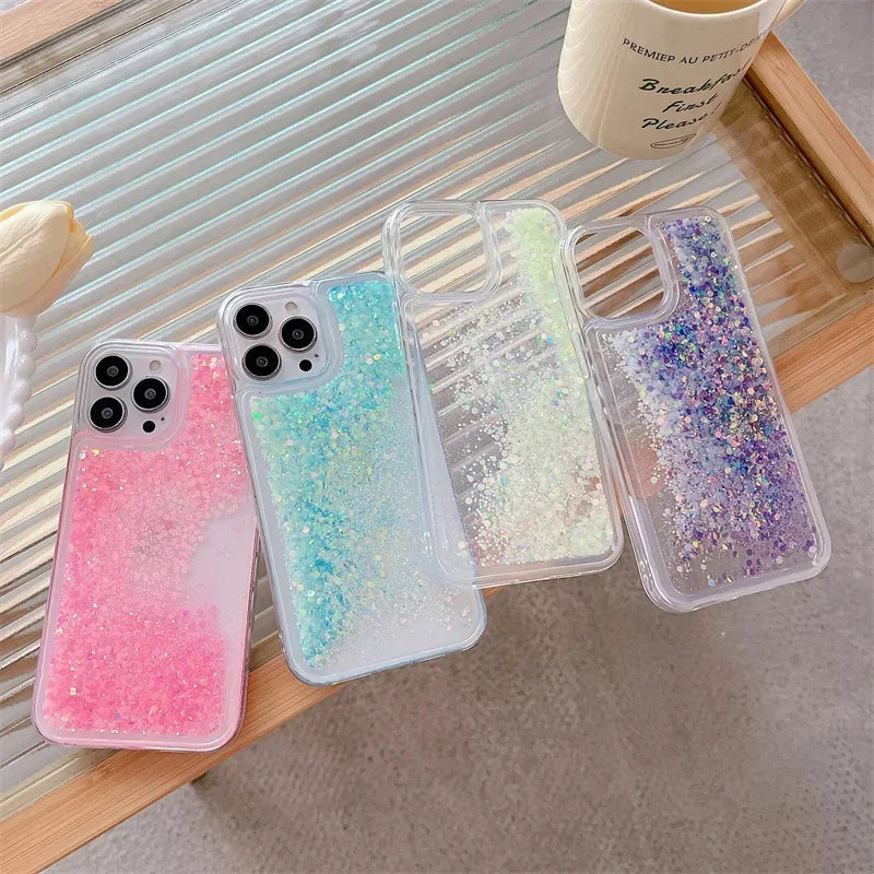 Luminous Quicksand Clear Case for iPhone 14/15/16 Pro Max – Light-Up Sequins Shell