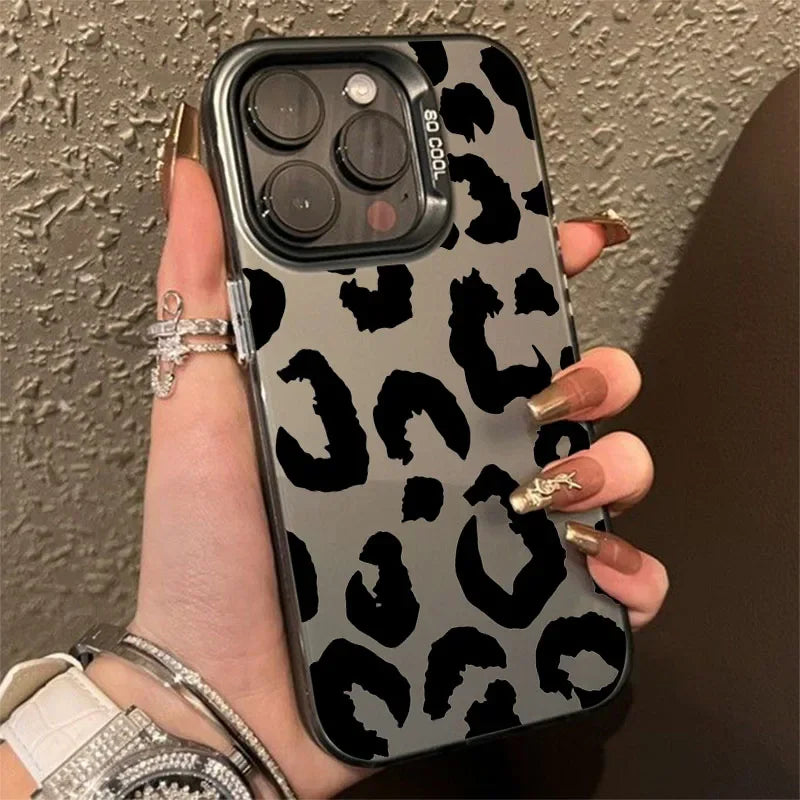 Leopard Print Electroplate iPhone Case - IMD Silver Cover