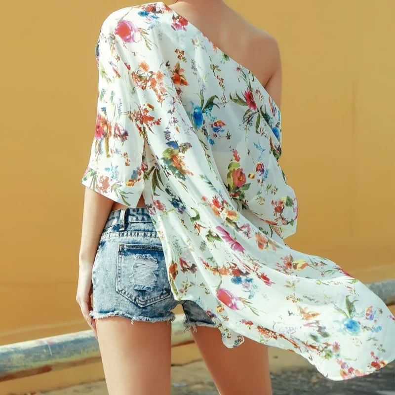 2023 Summer Floral Chiffon Kimono Beach Cover-Up