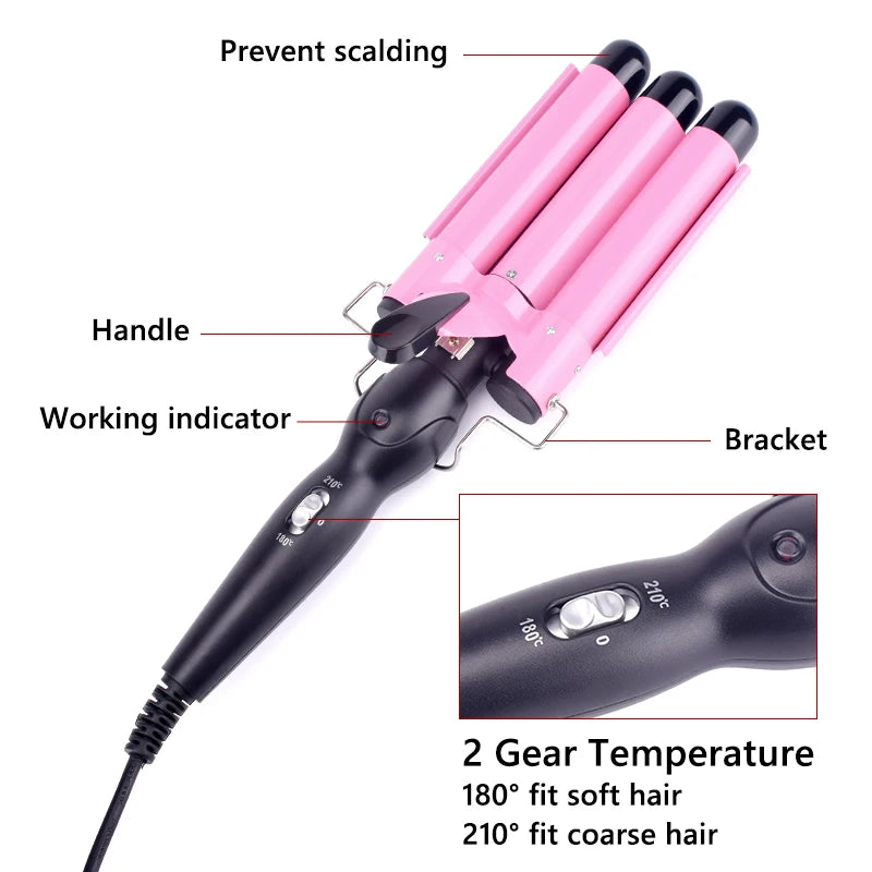 Triple Barrel Ceramic Hair Curler Wand