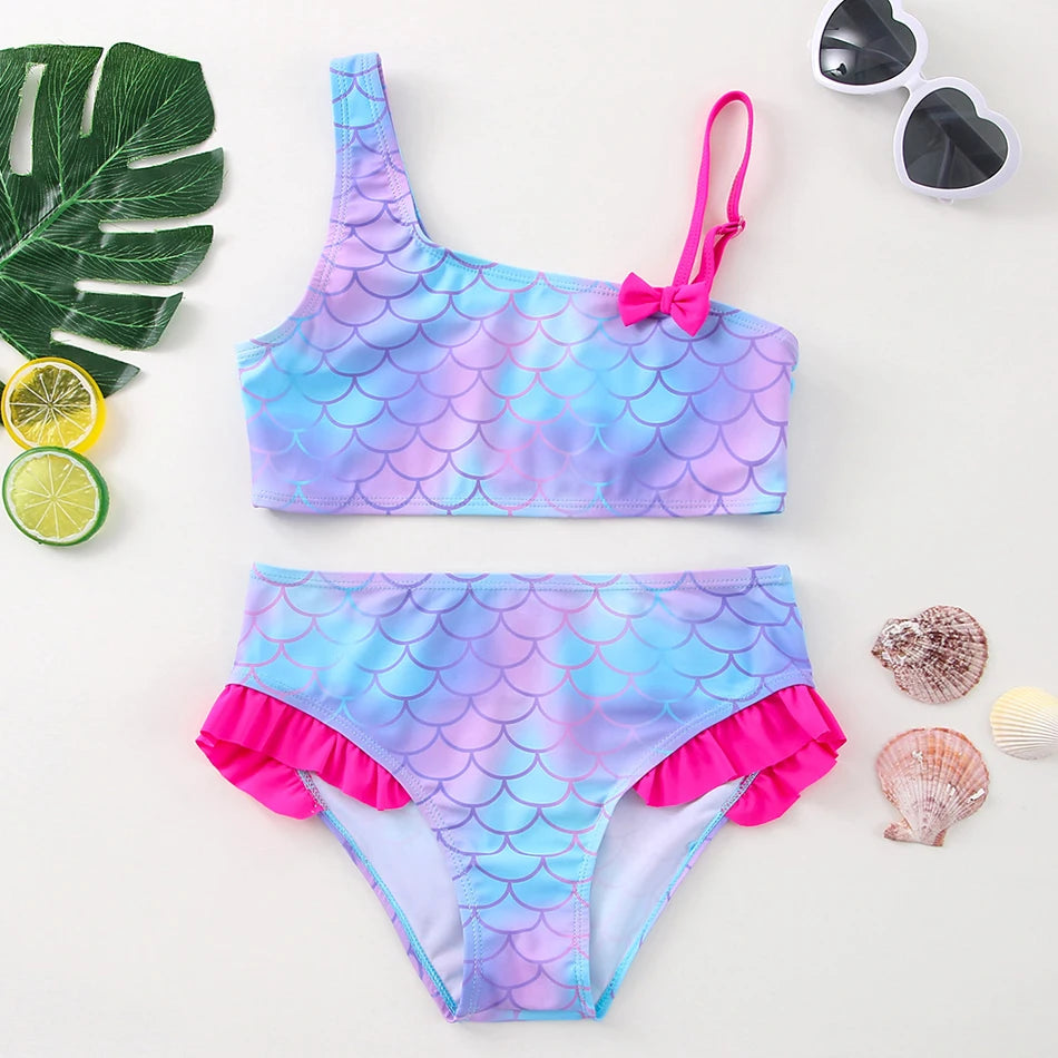 Girls Swimsuit Two Piece Hot Stamping Children's Swimwear Girls Beachwear