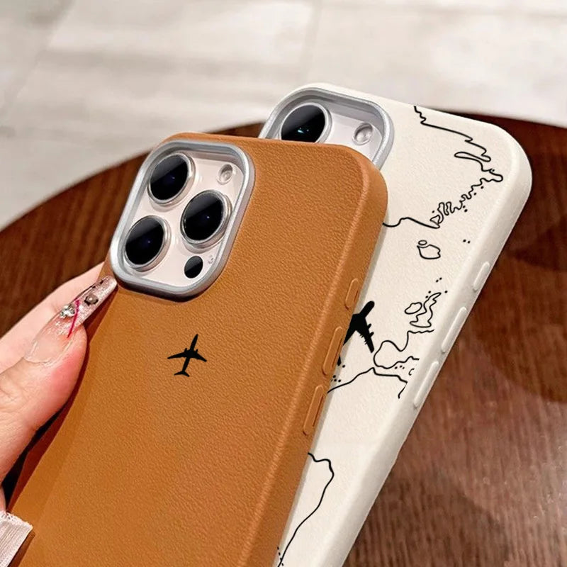 Airplane Lichee Leather Shockproof iPhone Case - For iPhone 16-11 & SE 2022