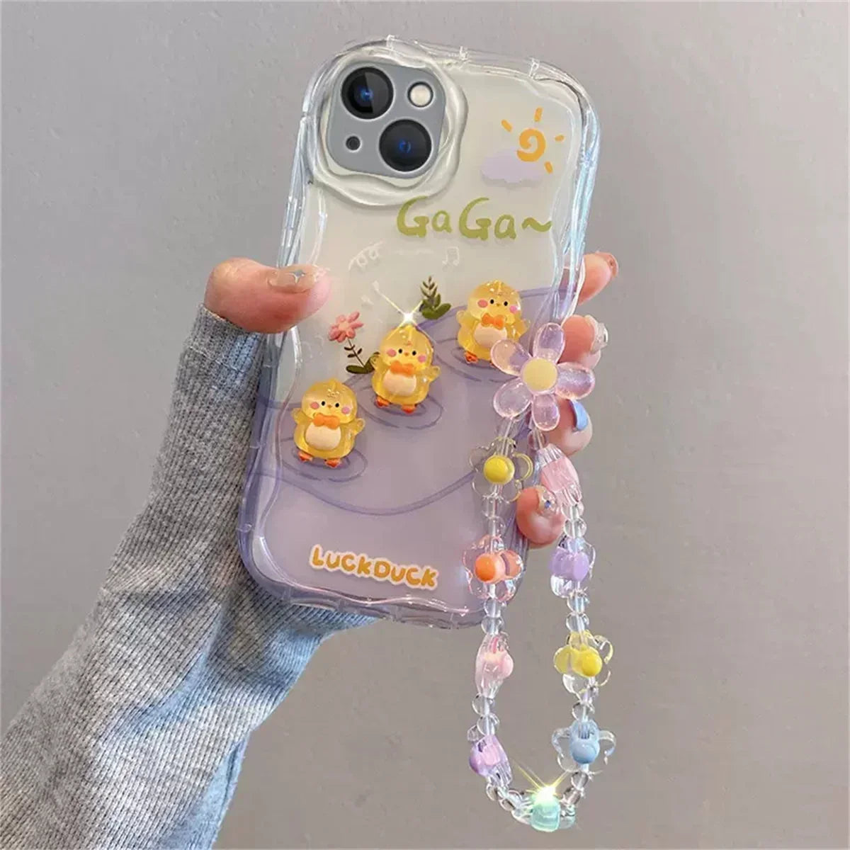Korean 3D Bear Phone Chain Case for iPhone 7-16 Pro Max, Mini, SE