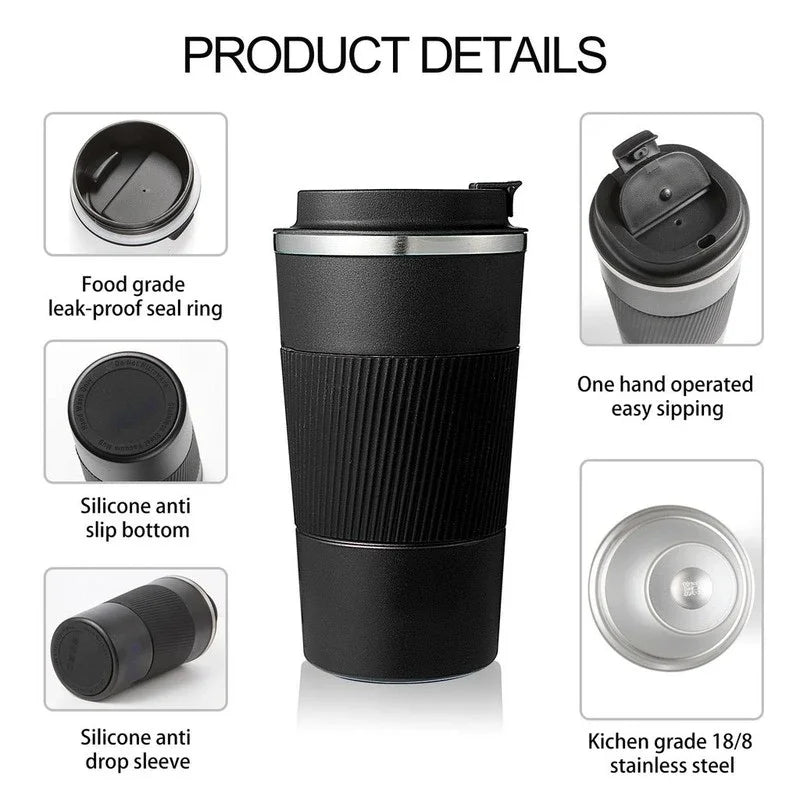 380ml/510ml Stainless Steel Thermal Coffee Mug – Travel Car Insulated Cup