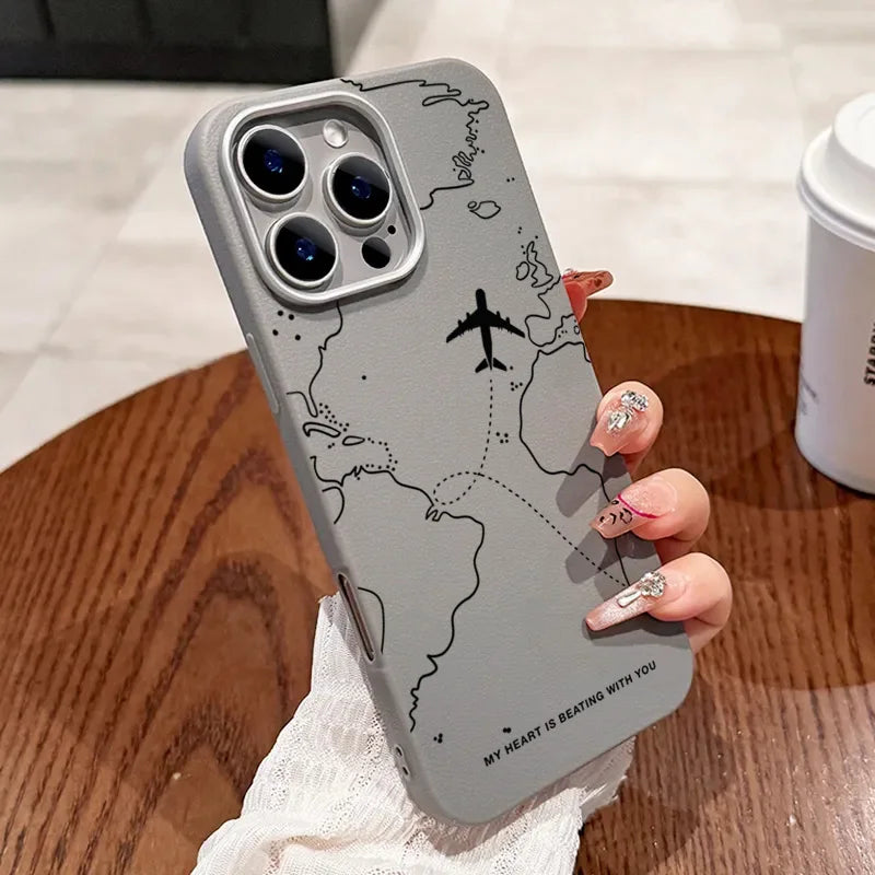 Airplane Lichee Leather Shockproof iPhone Case - For iPhone 16-11 & SE 2022