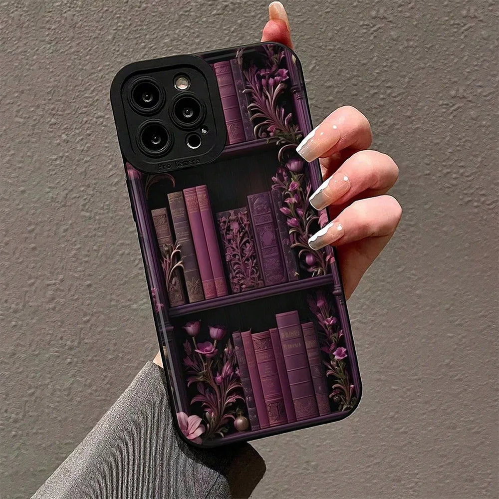 Vintage Perforated Purple Bookcase iPhone Case for 7-16 Pro Max, XS, XR, SE