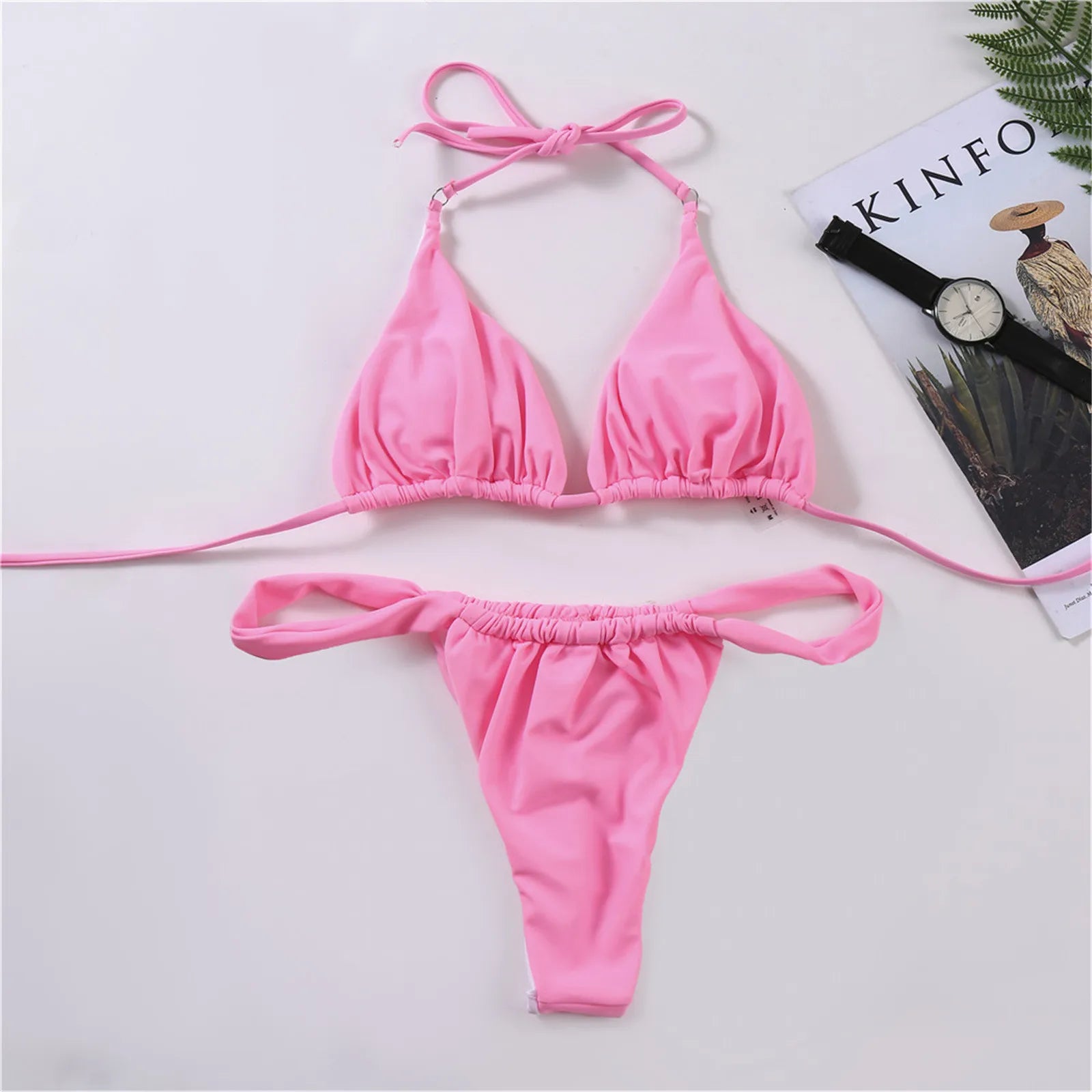 Pink High Leg Thong Bikini - 2022 Beachwear