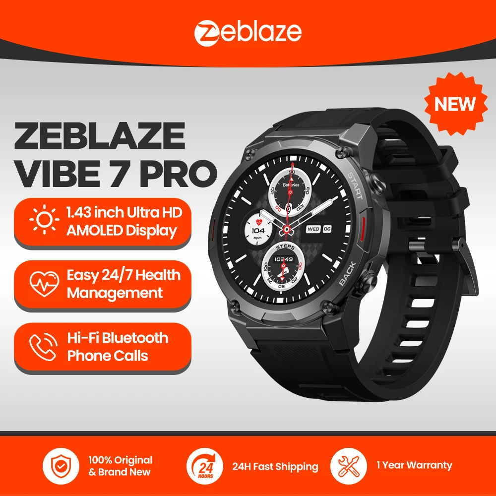 Zeblaze VIBE 7 PRO Smartwatch – AMOLED, Phone Calls, Health & Sports Tracking