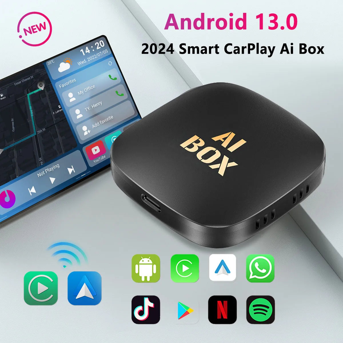 2024 CarPlay Smart AI Box - Wireless Android Auto, Netflix, YouTube, 5G WiFi