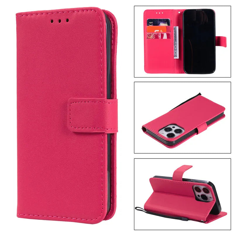 Wallet Leather Case with Card Slot for iPhone 15 Pro Max, 14 Plus, 13, 12, 11