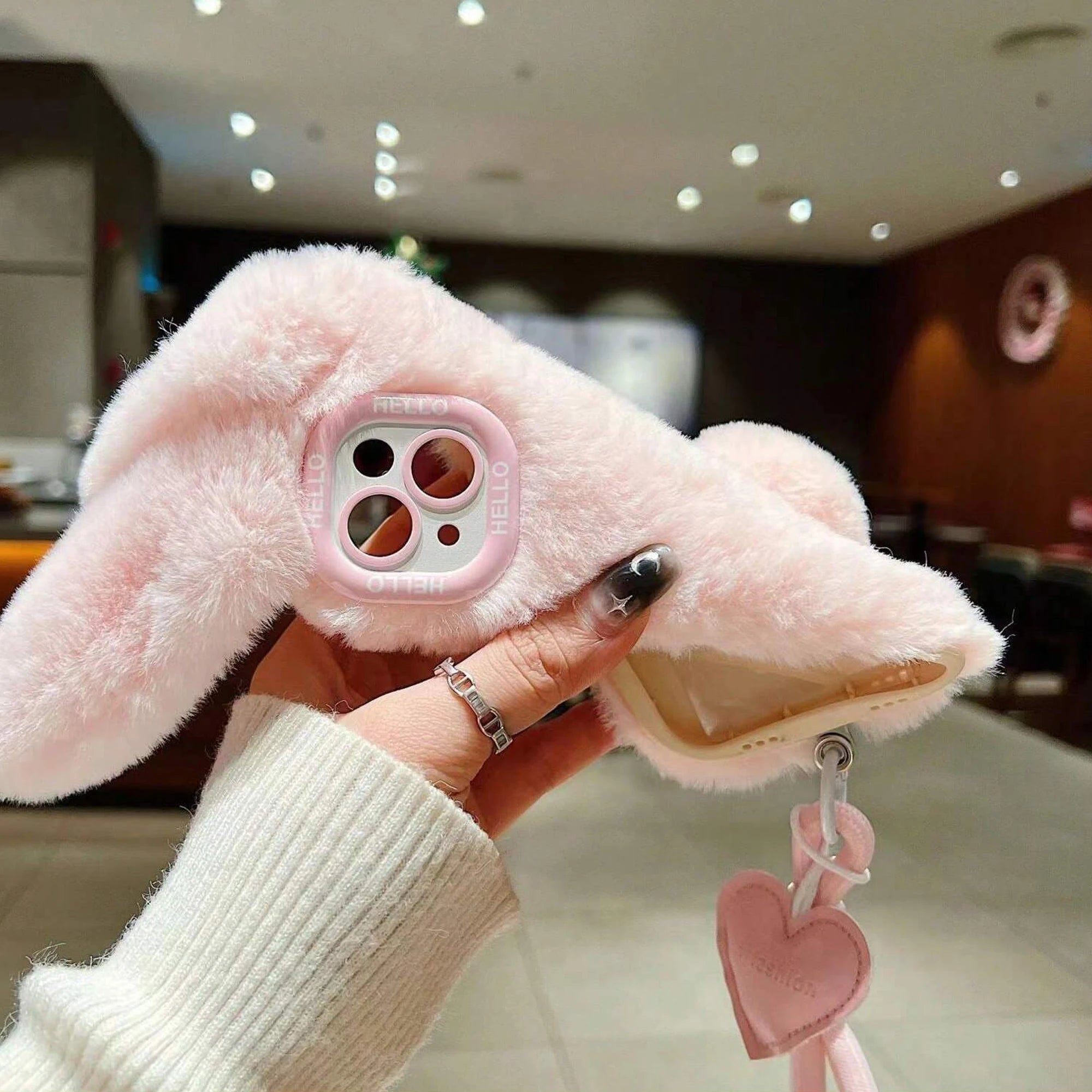 Pink Bunny Plush Phone Case – Cozy & Cute