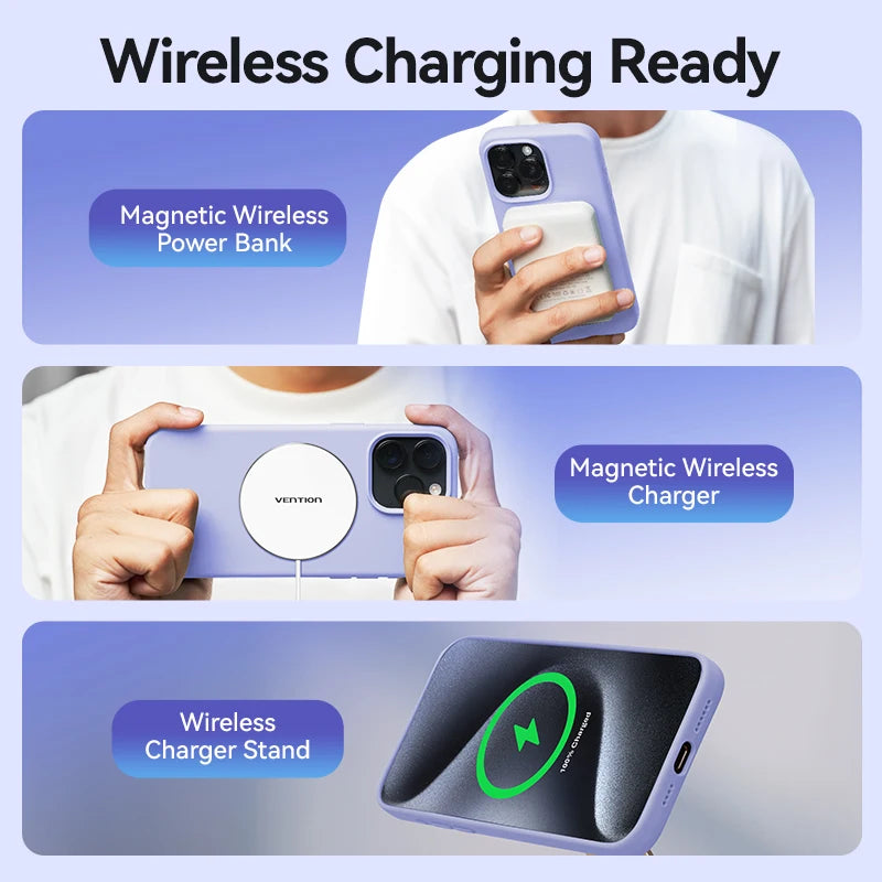 Vention Liquid Silicone Magnetic iPhone Case for 13-15 ProMax, Wireless Charging