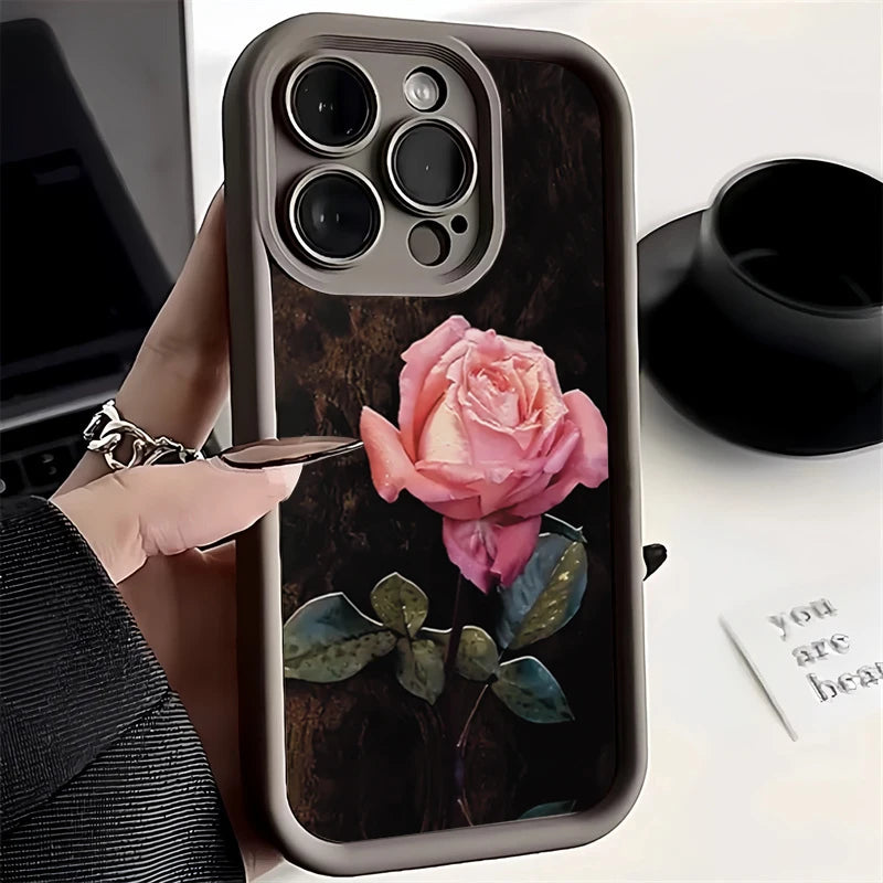 Aesthetic Rose Floral iPhone Case for 7-16 Pro Max, SE, XS, XR, 8 Plus