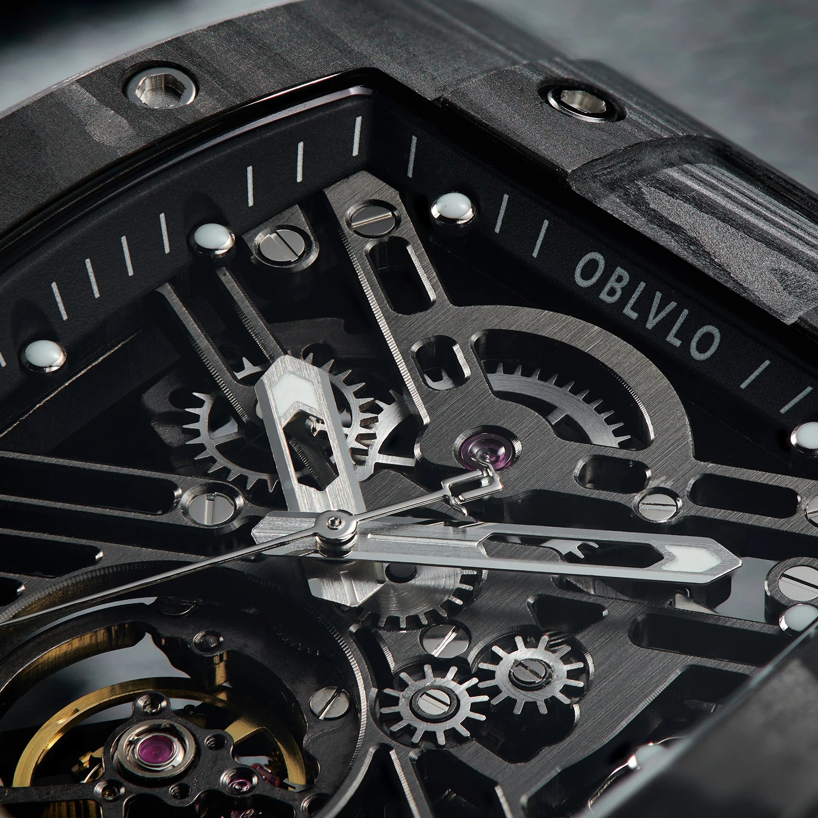 OBLVLO EM-ST Square Skeleton Sport Watch