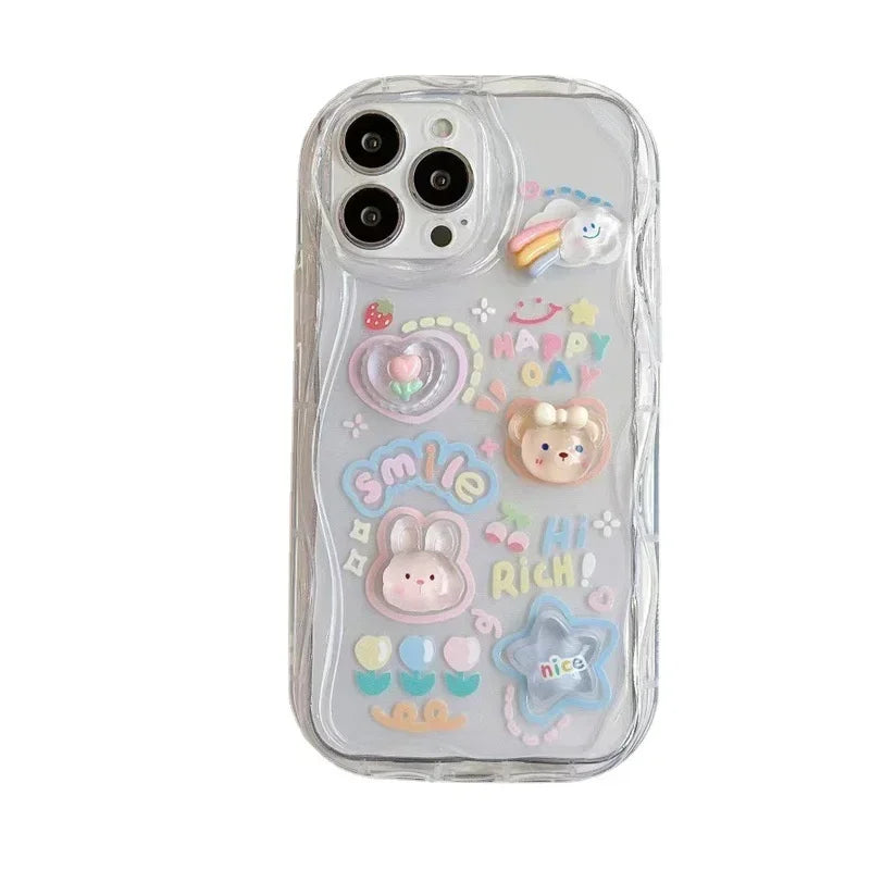 Korean 3D Bear Phone Chain Case for iPhone 7-16 Pro Max, Mini, SE