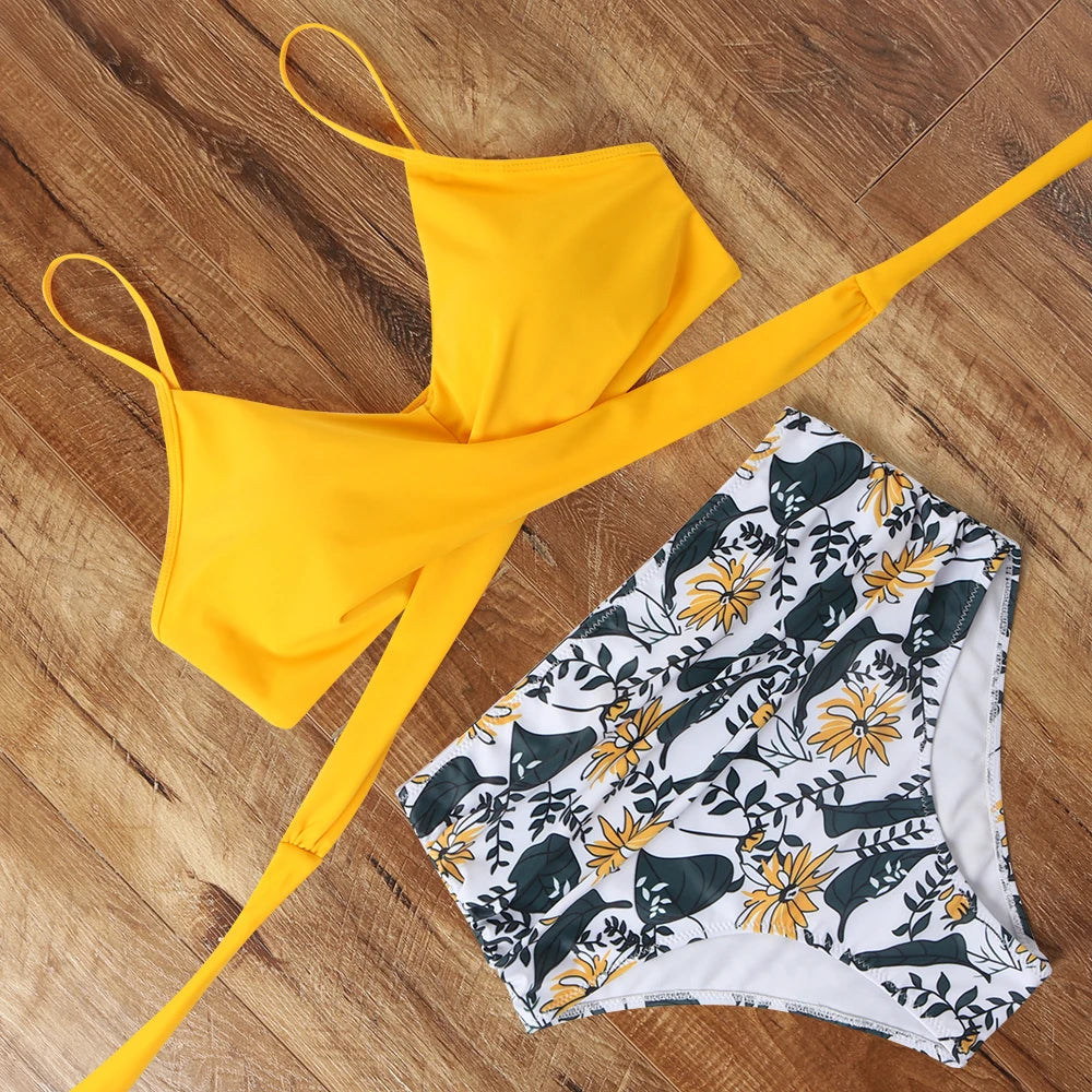 High Waist Floral Bikini Set - 2024 Swimwear