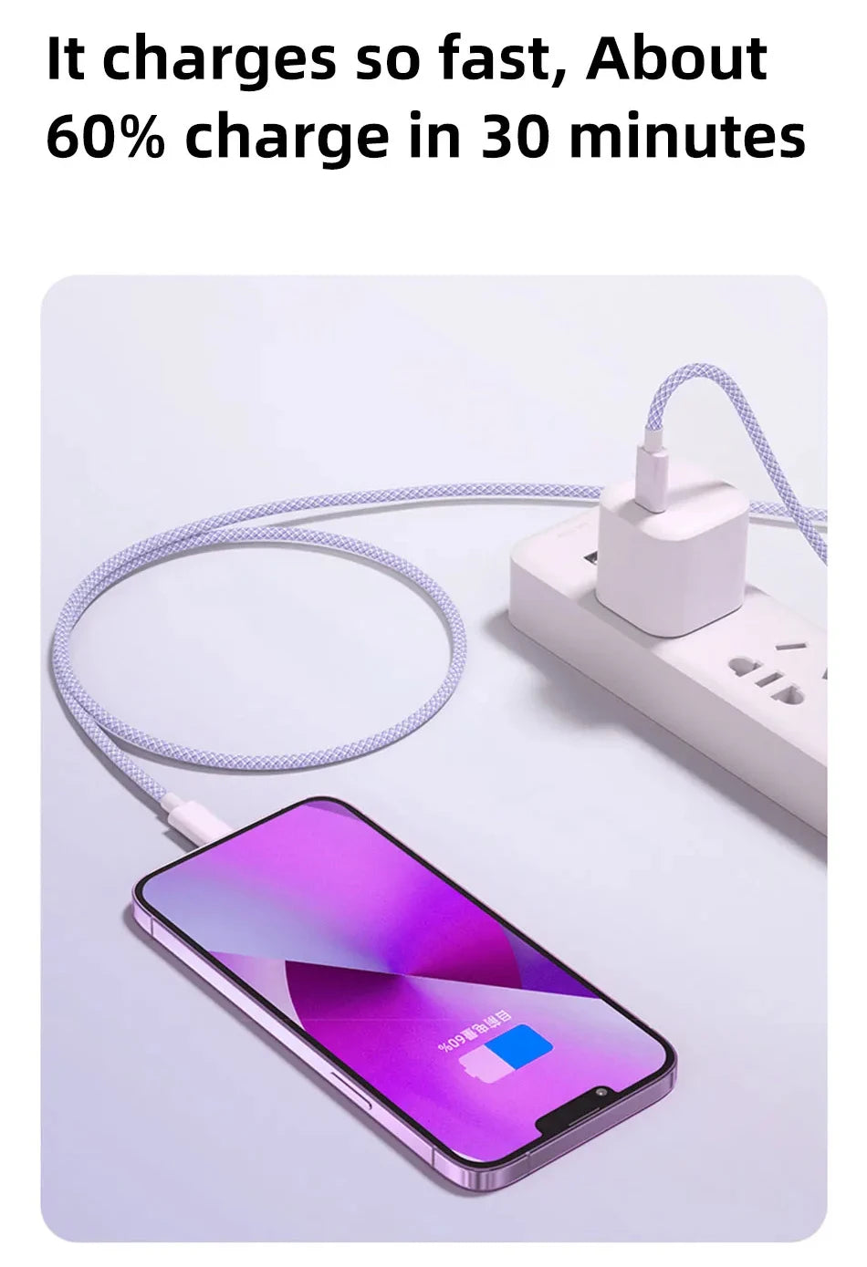 Fast charging USB-C cable for smartphones.