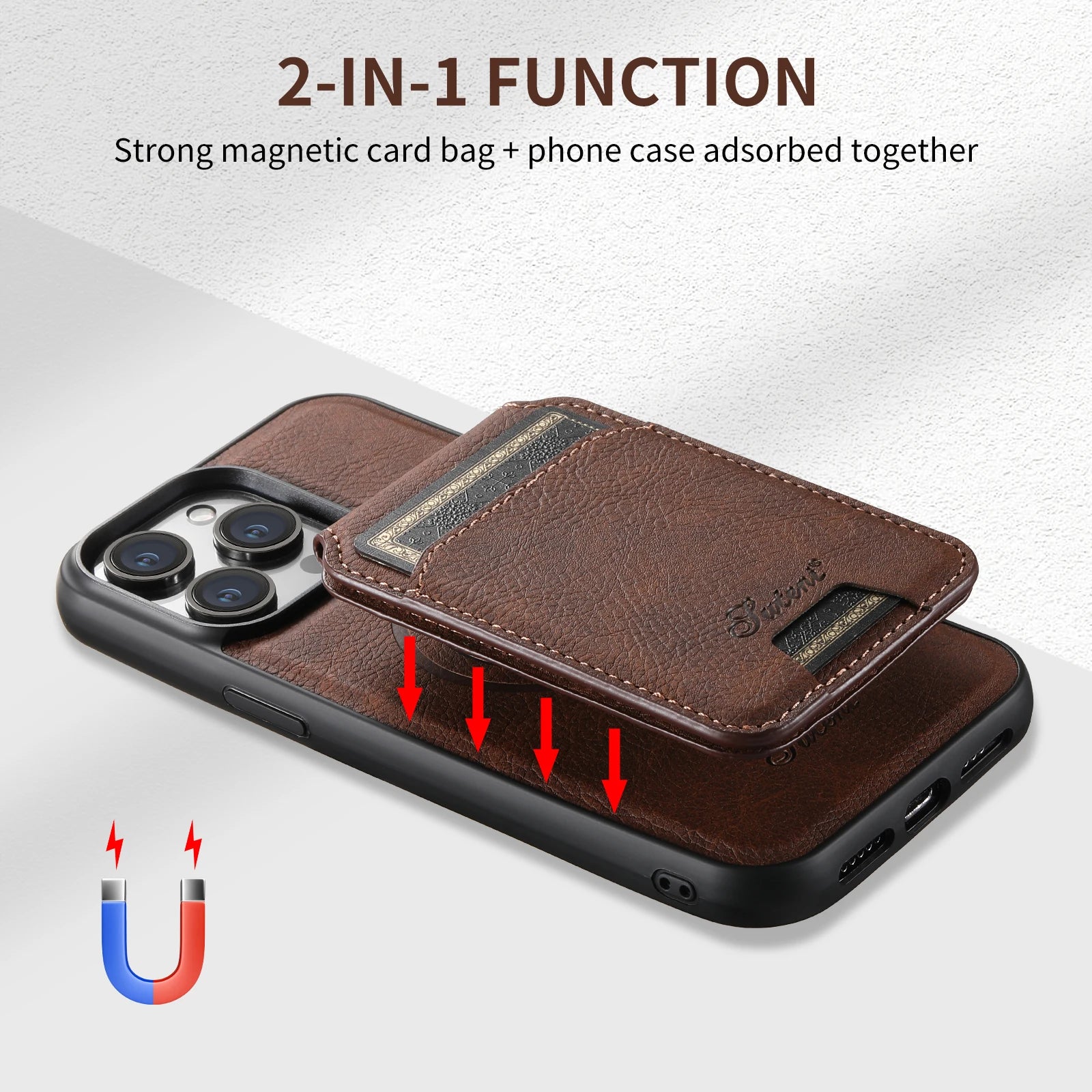 SUTENI Wallet Phone Case: Leather, Magnetic, iPhone 12-15 Pro Max Plus Ultra