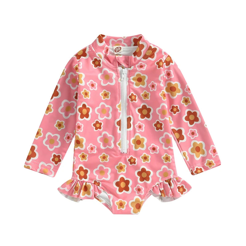 Floral Long Sleeve Baby Girl Swimsuit