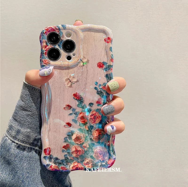 Luxury laser flower pattern phone case.