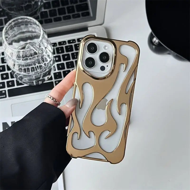 3D Flame Hollow Slim Shockproof Phone Case for iPhone 11-16 Pro Max Plus